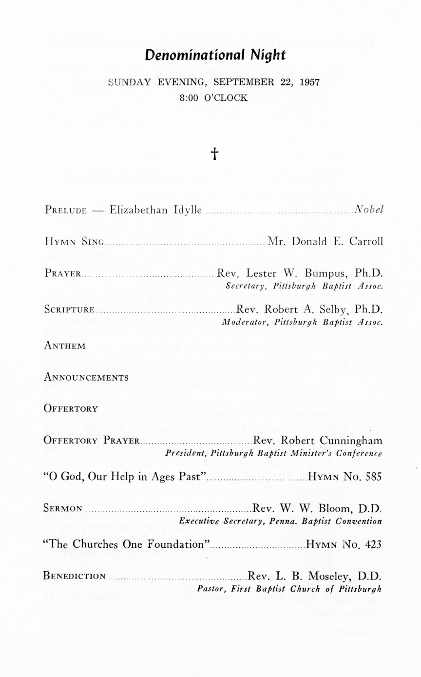 Wilkinsburg Baptist Church Dedication Services